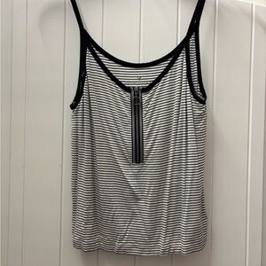 American Eagle Striped Black & White Zip-Front Tank Top